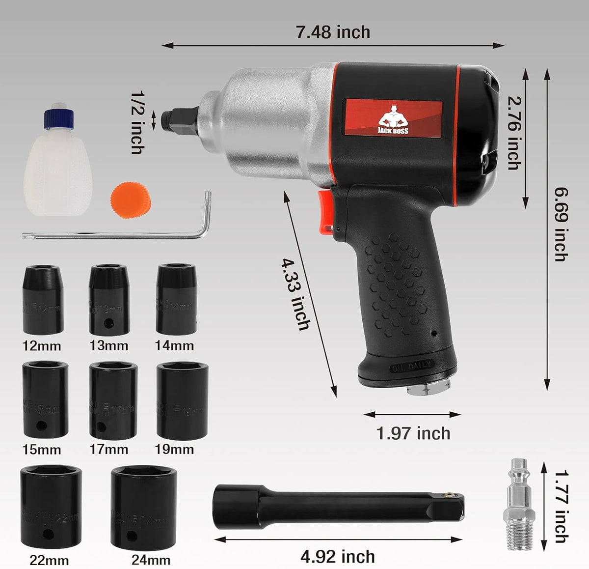 1/2-Inch Drive Air Impact Wrench with 8 Sockets & Case C57965
