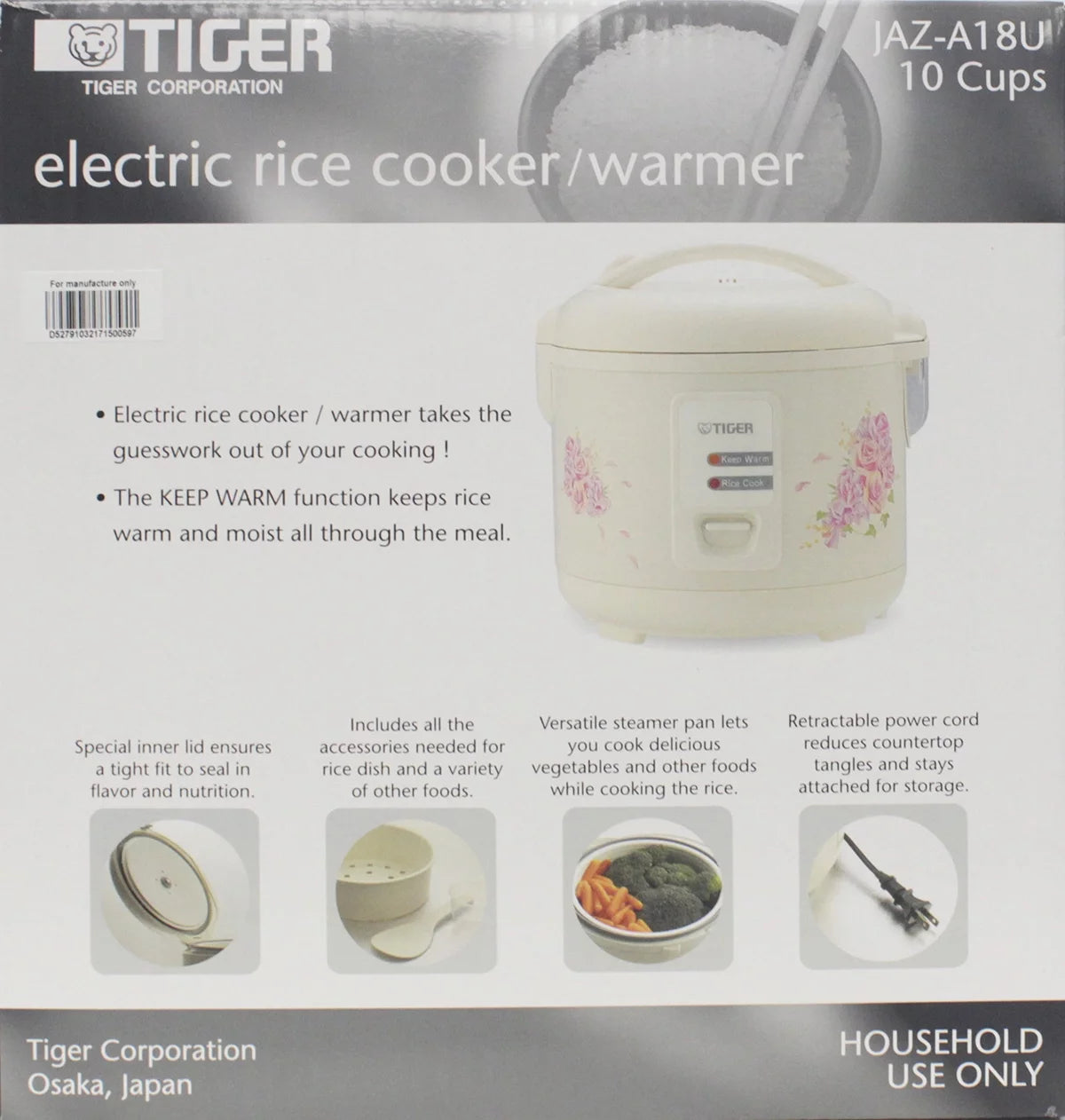 10 Cup Electric Rice Cooker with Steam Basket Z890818