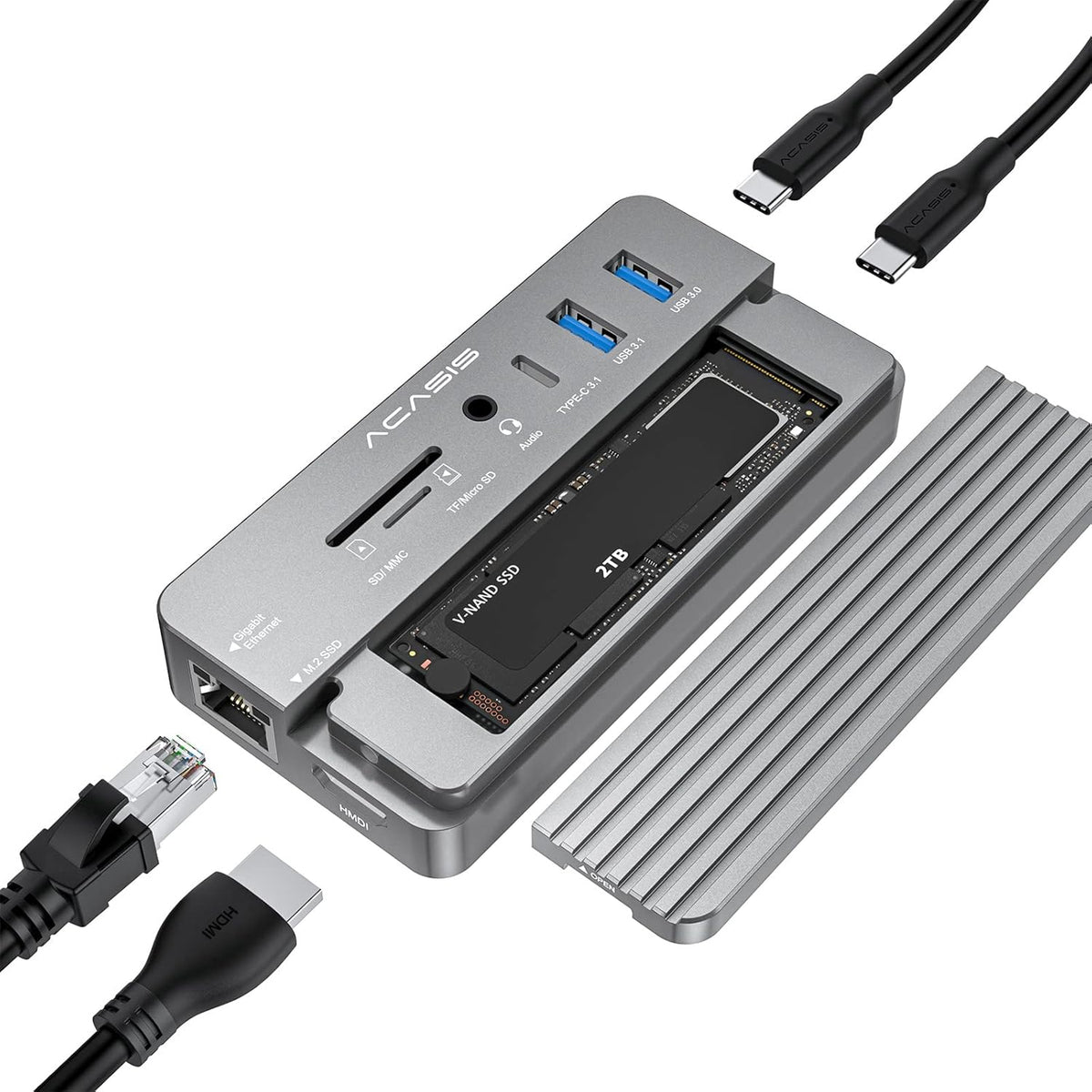 10-in-1 USB-C Docking Station with M.2 NVMe and SATA SSD Enclosure F8526