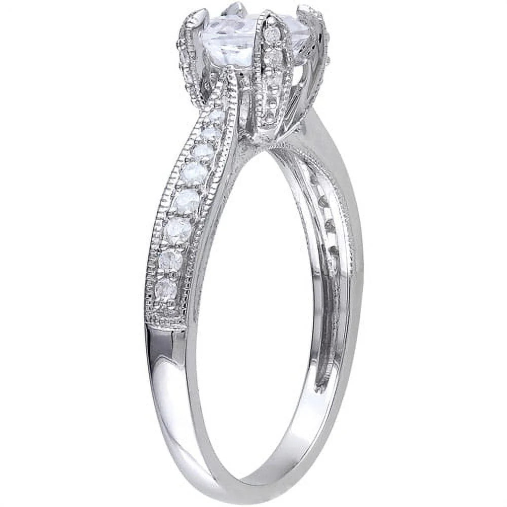 1/5 Carat T.W. Diamond and 1 Carat T.G.W. Created White Sapphire Sterling Silver Engagement Ring C4368