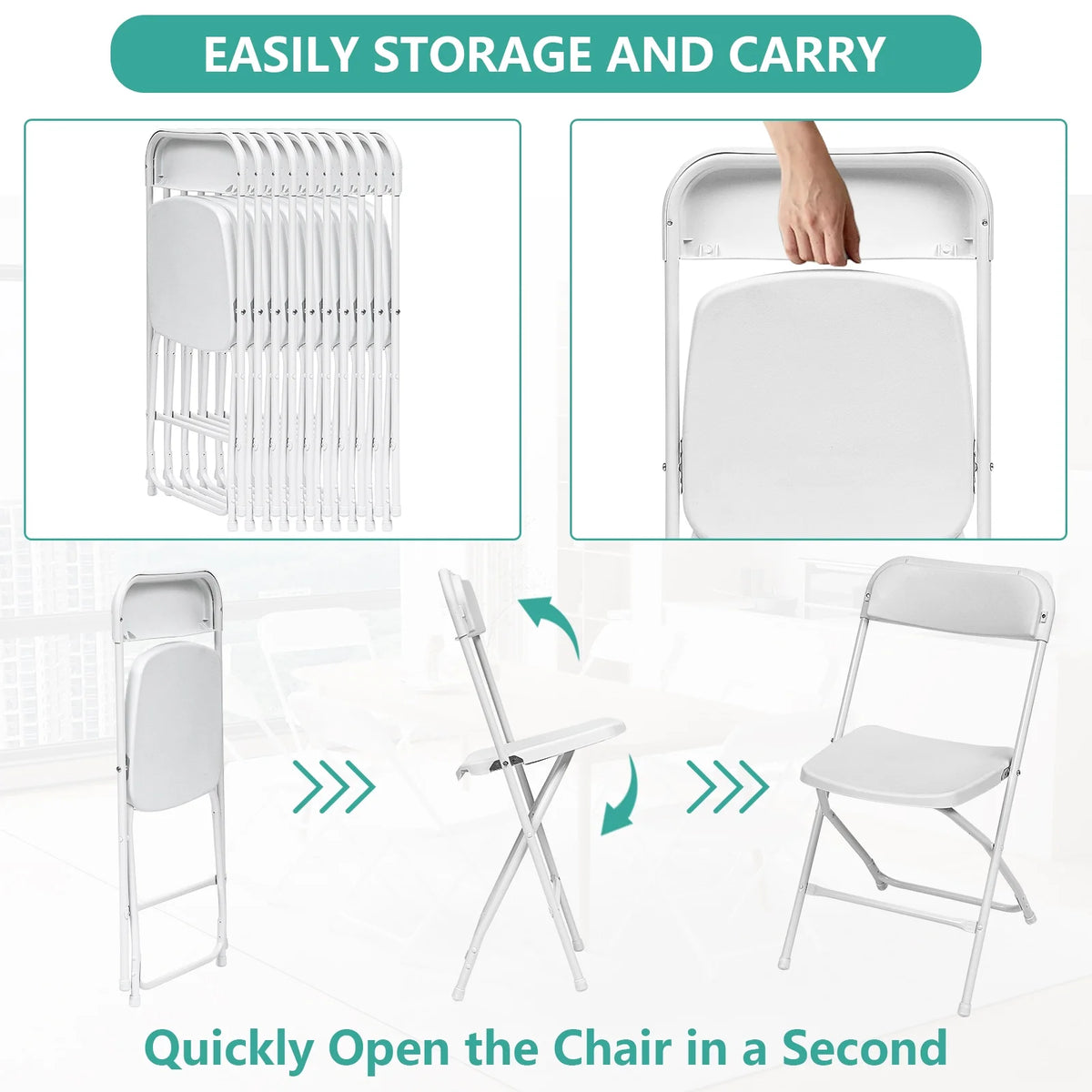 10 Pack White Plastic Folding Chair 350lbs Capacity I896