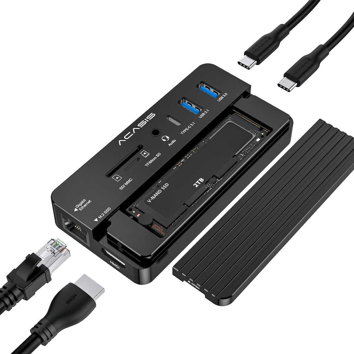 10-in-1 USB-C Docking Station with M.2 NVMe and SATA SSD Enclosure F8526