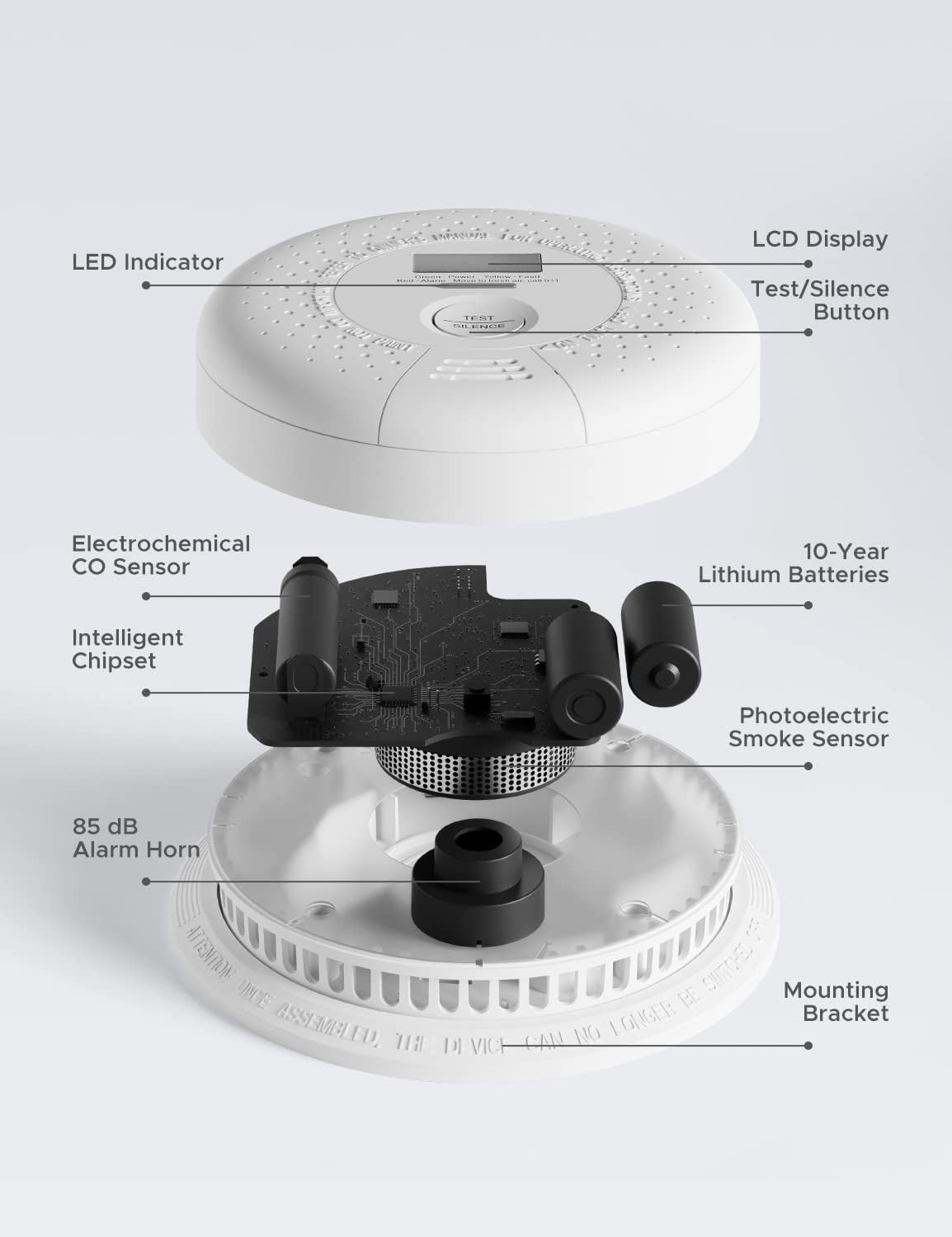 10 Year Battery Smoke and Carbon Monoxide Detector with LCD Display F143316