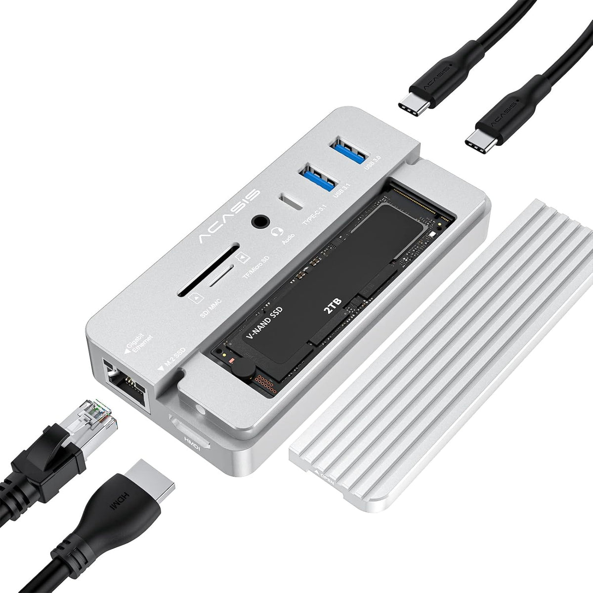 10-in-1 USB-C Docking Station with M.2 NVMe and SATA SSD Enclosure F8526