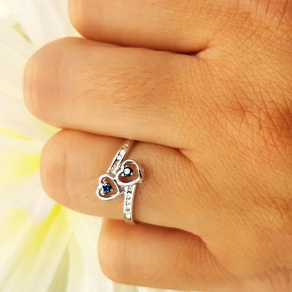 0.15 Carat Sterling Silver Round Blue & White Diamond Double Heart Ring N732
