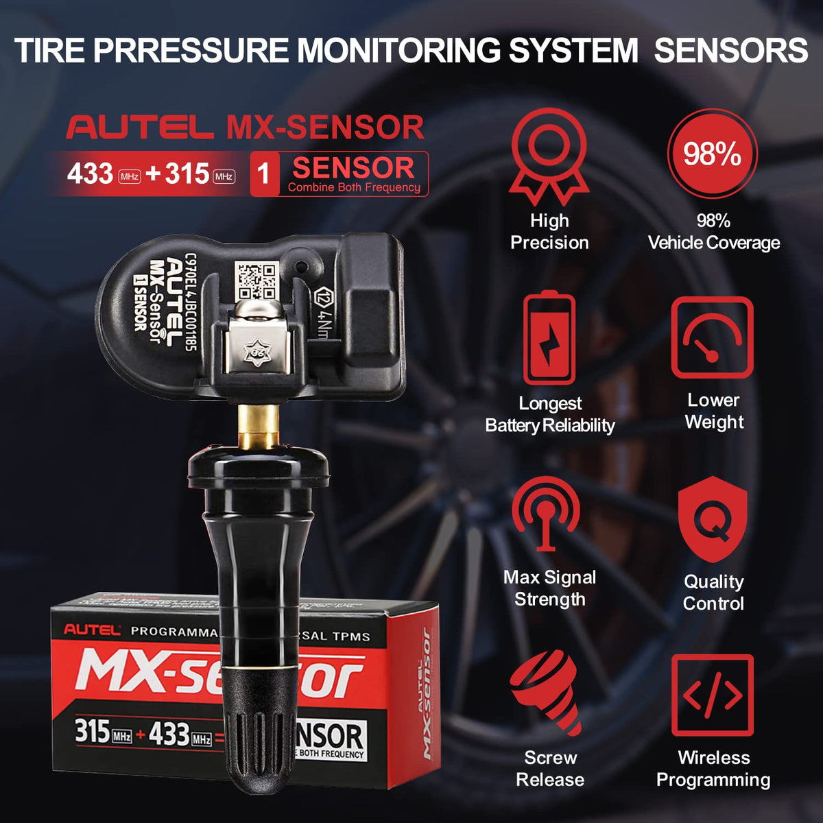 2 in 1 Dual Frequency Programmable TPMS Sensor Sets of 4 I9904