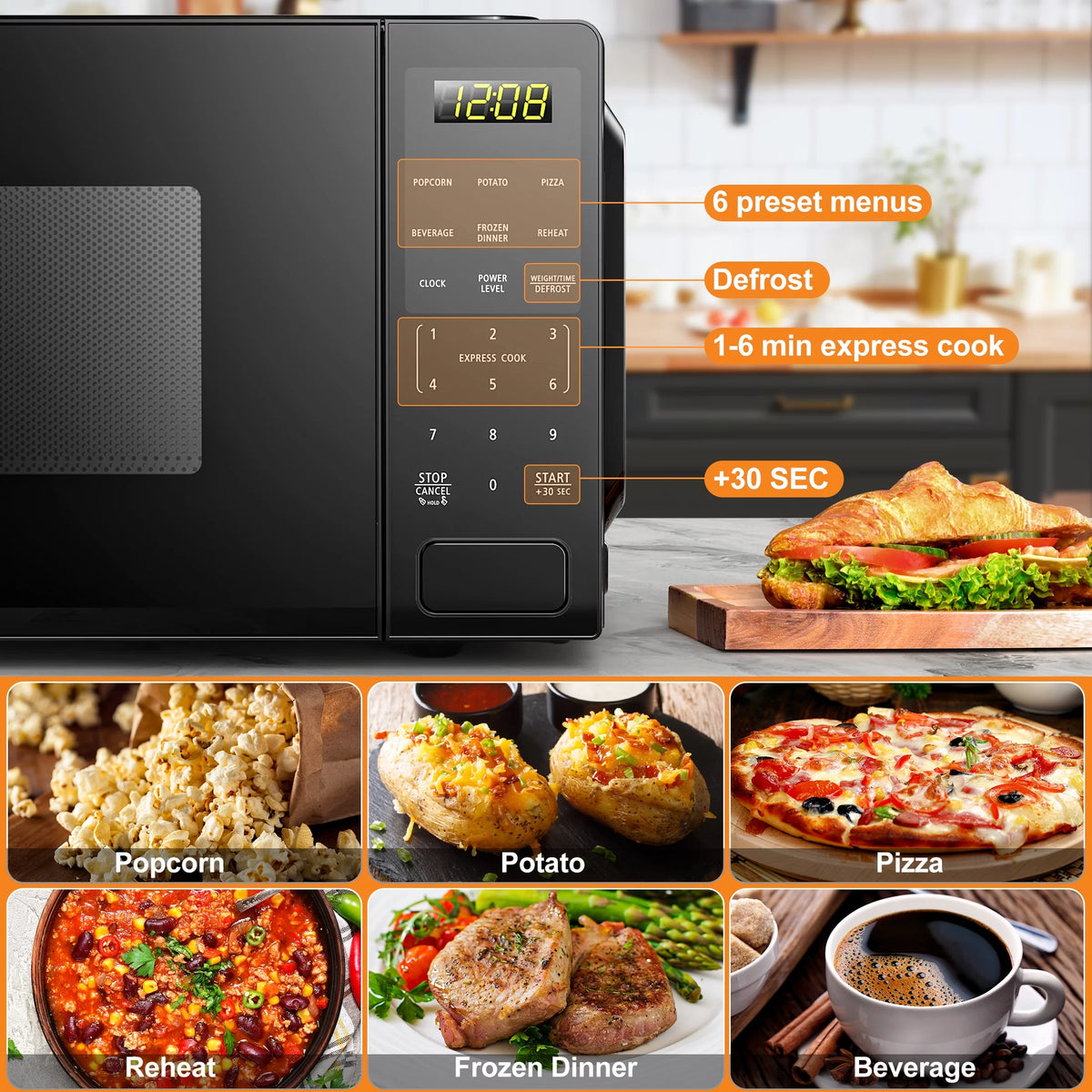 1.1 Cu ft Countertop Microwave Oven, 1000 Watts, Black V14874