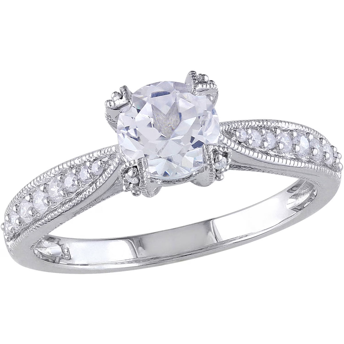 1/5 Carat T.W. Diamond and 1 Carat T.G.W. Created White Sapphire Sterling Silver Engagement Ring C4368