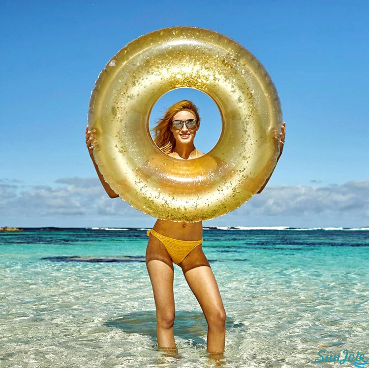 48 Inches Gold Inflatable Tube Swim Ring Pool Float O56234